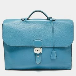 Hermes Bleu Jean Clemence Leather Sac A Depeches 38 Briefcase For Men