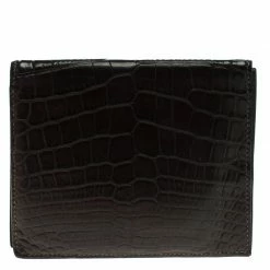 Hermes Dark Brown Alligator Bi Fold Wallet For Men -Deals Hermes Store luxury men hermes used bags p93069 004