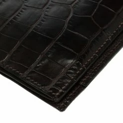 Hermes Dark Brown Alligator Bi Fold Wallet For Men -Deals Hermes Store luxury men hermes used bags p93069 010