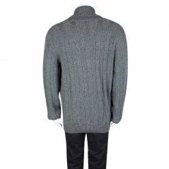 Hermes Grey Cashmere Chunky Knit Shawl Collar Detail Sweater 3XL For Men -Deals Hermes Store luxury men hermes used clothes p104821 003