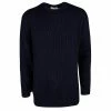 Hermes Navy Blue Chunky Knit Wool Contrast Trim Crew Neck Sweater 3XL For Men