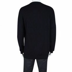 Hermes Navy Blue Chunky Knit Wool Contrast Trim Crew Neck Sweater 3XL For Men -Deals Hermes Store luxury men hermes used clothes p109813 003