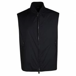 Hermes Navy Blue Ribbed Collar Detail Zip Front Vest 3XL For Men