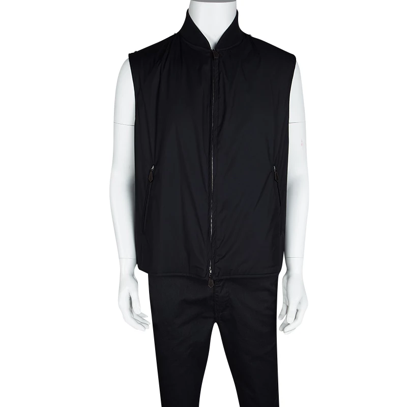 Hermes Navy Blue Ribbed Collar Detail Zip Front Vest 3XL For Men 4 Hermes Navy Blue Ribbed Collar Detail Zip Front Vest 3XL For Men - Image 2