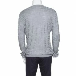Hermes Grey H Pattern Silk Jacquard Knit V Neck Pullover XL For Men -Deals Hermes Store luxury men hermes used clothes p154357 0003
