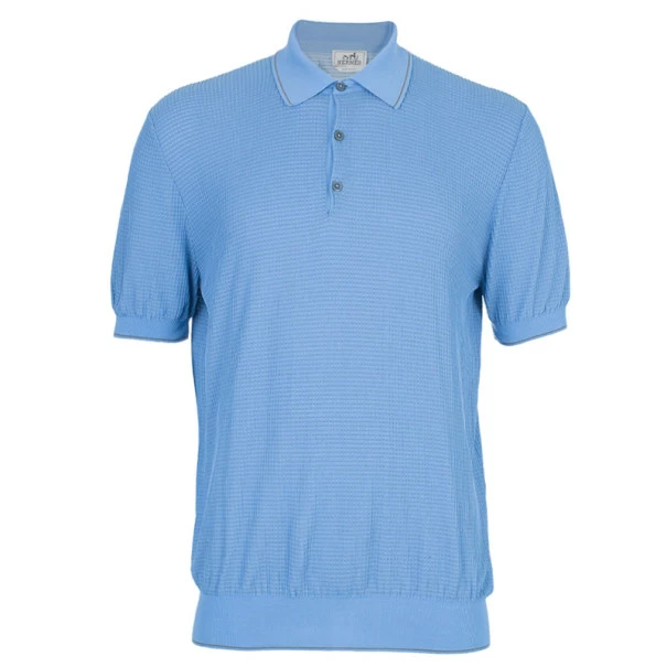 Hermes Blue Textured Mens Polo Shirt XXXL For Men 3 Hermes Blue Textured Mens Polo Shirt XXXL For Men