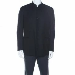 Hermes Black Cashmere Stand Up Collar Blazer L For Men