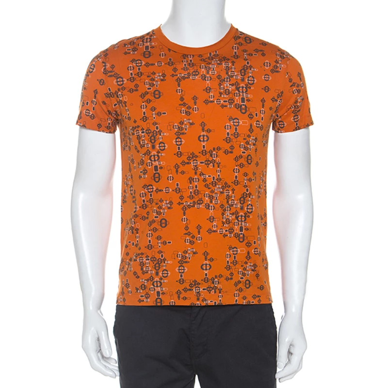 Hermes Orange Printed Cotton T-Shirt S For Men 3 Hermes Orange Printed Cotton T-Shirt S For Men