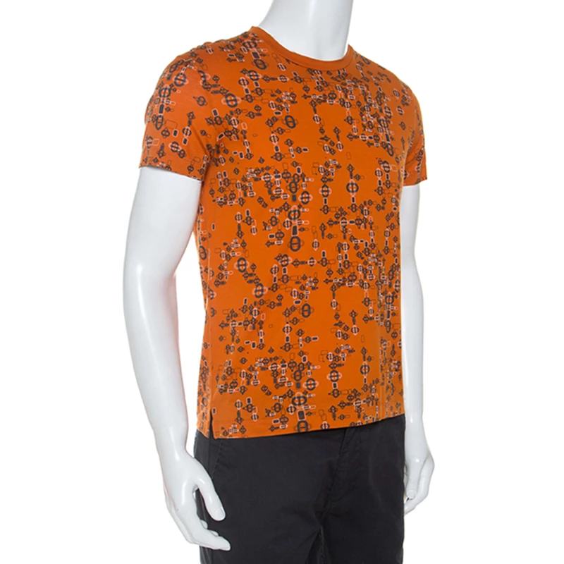 Hermes Orange Printed Cotton T-Shirt S For Men 4 Hermes Orange Printed Cotton T-Shirt S For Men - Image 2