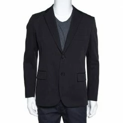 Hermes Black Cotton Leather Trim Two Buttoned Jacket L For Men