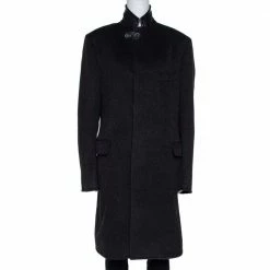 Hermes Anthracite Cashmere & Leather Trim Liverpool Mid Length Coat M For Men