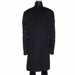 Hermes Anthracite Cashmere & Leather Trim Liverpool Mid Length Coat M For Men -Deals Hermes Store luxury men hermes used clothes p314220 006