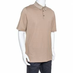 Hermes Beige Cotton Pique Striped Collar Polo T-Shirt XXL For Men -Deals Hermes Store luxury men hermes used clothes p325691 002