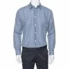 Hermes Blue Printed Linen & Cotton Long Sleeve Shirt M For Men -Deals Hermes Store luxury men hermes used clothes p348065 006