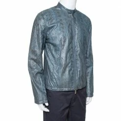 Hermes Hermès Blue Snakeskin Leather Reversible Jacket L For Men -Deals Hermes Store luxury men hermes used clothes p364516 003