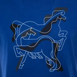Hermes Blue Brazilian Horse Print Cotton Crew Neck T-Shirt M For Men -Deals Hermes Store luxury men hermes used clothes p365047 004