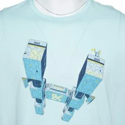 Hermes Sea Blue Odysee Printed Cotton Crewneck T-Shirt XXL For Men -Deals Hermes Store luxury men hermes used clothes p381062 002