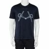 Hermes Navy Blue Mors Embroidered Cotton Crewneck Blanc T-Shirt S For Men