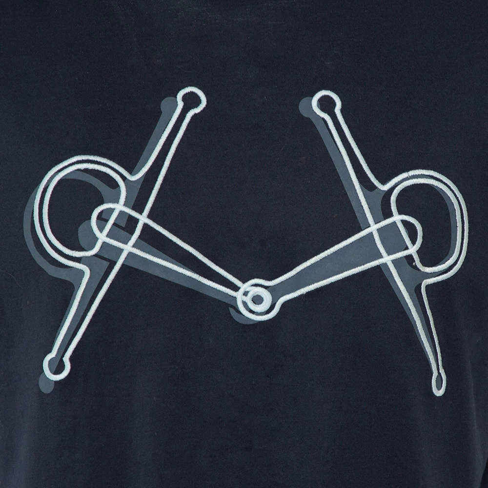 Hermes Navy Blue Mors Embroidered Cotton Crewneck Blanc T-Shirt S For Men 6 Hermes Navy Blue Mors Embroidered Cotton Crewneck Blanc T-Shirt S For Men - Image 4