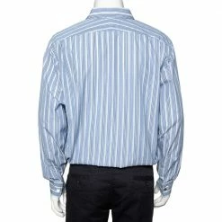 Hermes Blue Striped Cotton Long Sleeve Shirt 3XL For Men -Deals Hermes Store luxury men hermes used clothes p462787 006