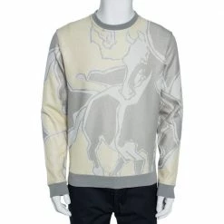 Hermes Hermès Grey Textured Knit Abstract Printed Sweater M For Men