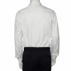 Hermes White Floral Jacquard Cotton Button Front Shirt L For Men -Deals Hermes Store luxury men hermes used clothes p479277 003