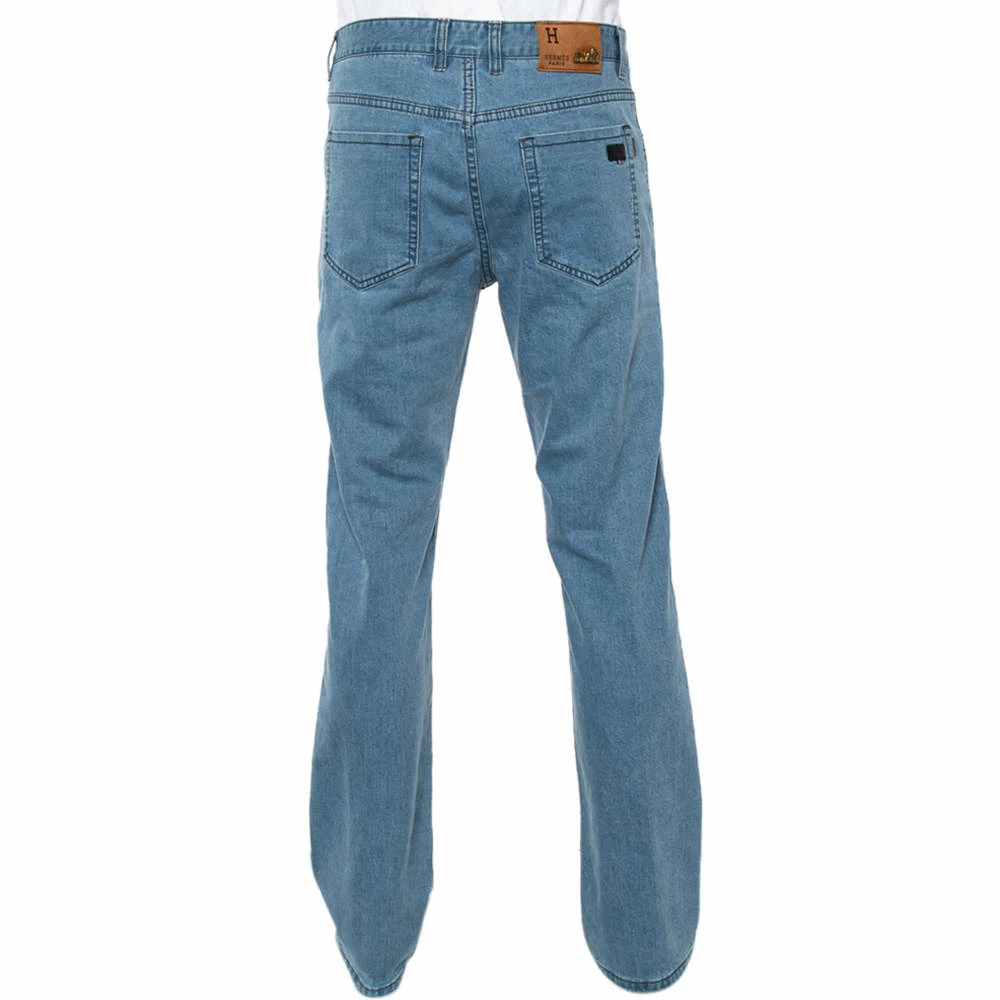 Hermes Light Blue Denim Logo Leather Tab Detail Jeans L For Men 5 Hermes Light Blue Denim Logo Leather Tab Detail Jeans L For Men - Image 3