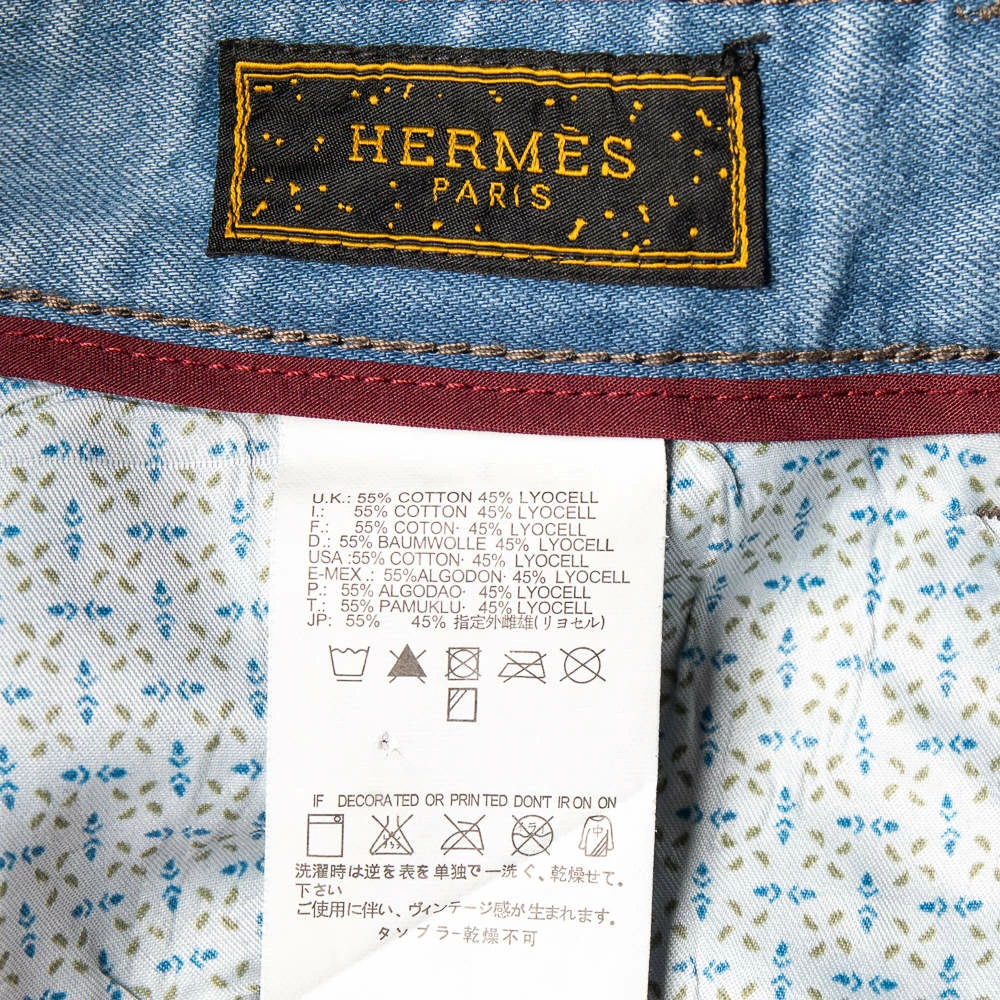 Hermes Light Blue Denim Logo Leather Tab Detail Jeans L For Men 8 Hermes Light Blue Denim Logo Leather Tab Detail Jeans L For Men - Image 6