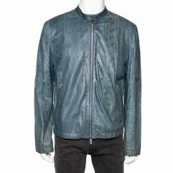 Hermes Hermès Blue Snakeskin Leather Reversible Jacket XL For Men