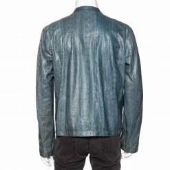 Hermes Hermès Blue Snakeskin Leather Reversible Jacket XL For Men -Deals Hermes Store luxury men hermes used clothes p568222 004