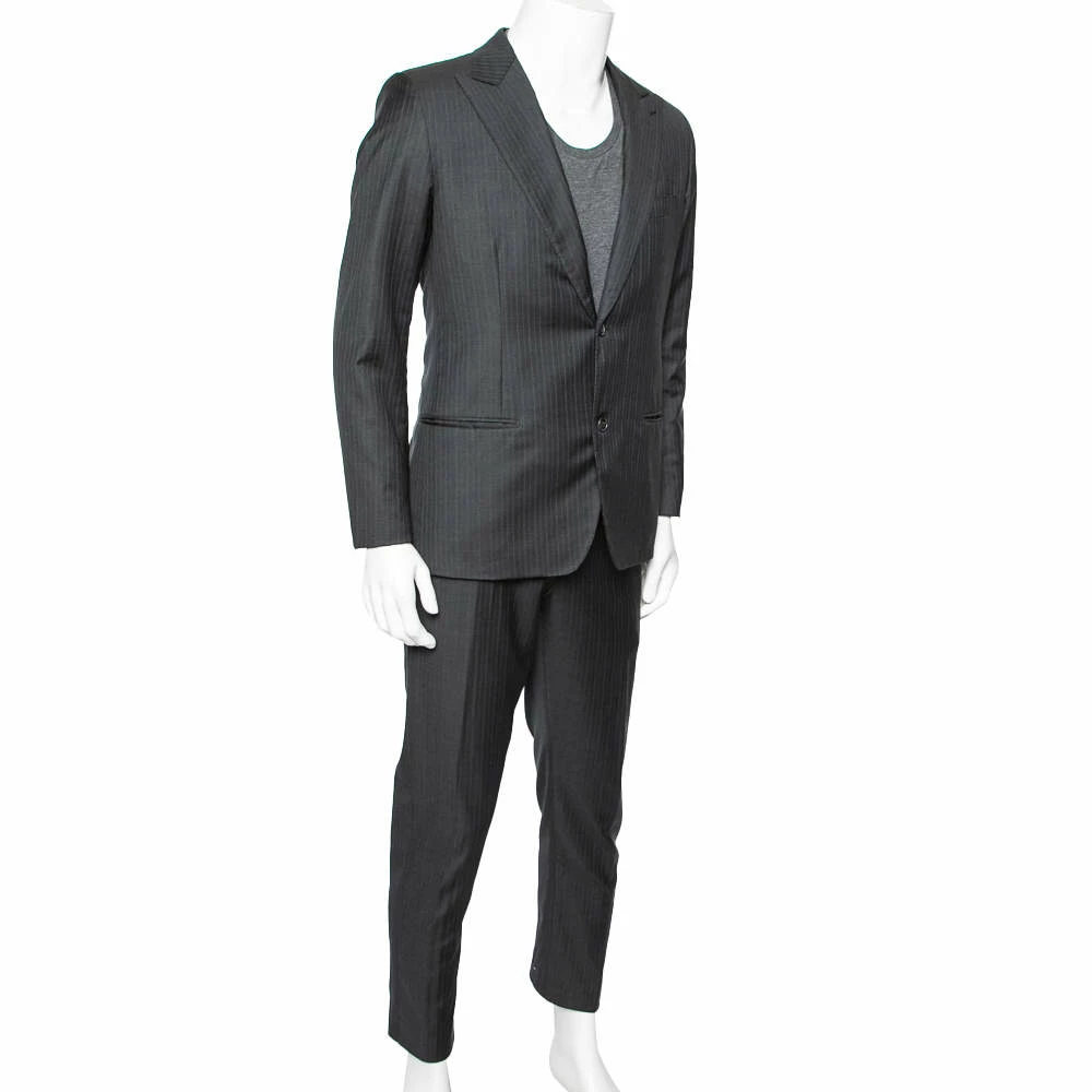 Hermes Charcoal Grey Pinstriped Wool Single Breasted Suit L For Men 4 Hermes Charcoal Grey Pinstriped Wool Single Breasted Suit L For Men - Image 2