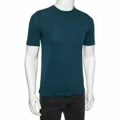 Hermes Teal Blue Cotton Pique H Embroidered Crewneck T-Shirt XS For Men -Deals Hermes Store luxury men hermes used clothes p616162 003