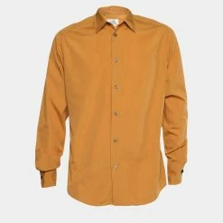 Hermes Mustard Yellow Cotton Button Front Shirt L For Men
