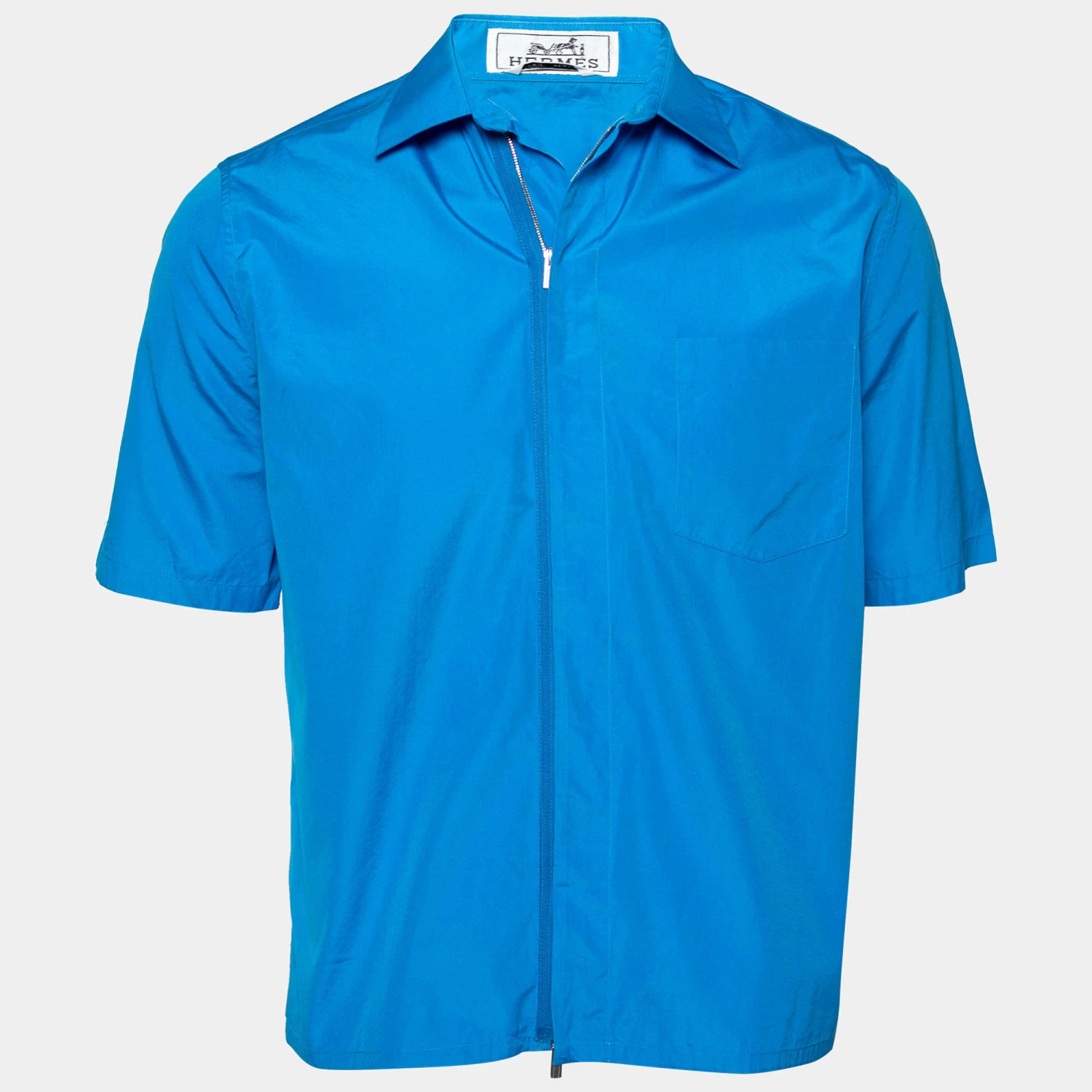 Hermes Blue Cotton Zip Front Short Sleeve Shirt M For Men 3 Hermes Blue Cotton Zip Front Short Sleeve Shirt M For Men
