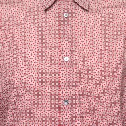 Hermes Red Printed Cotton Button Front Shirt XXXL For Men -Deals Hermes Store luxury men hermes used clothes p656133 002