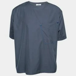 Hermes Slate Blue Cotton Poplin Zip Detail T-Shirt XXL For Men
