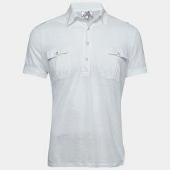 Hermes White Linen Pocketed Short Sleeve Polo T-Shirt M For Men