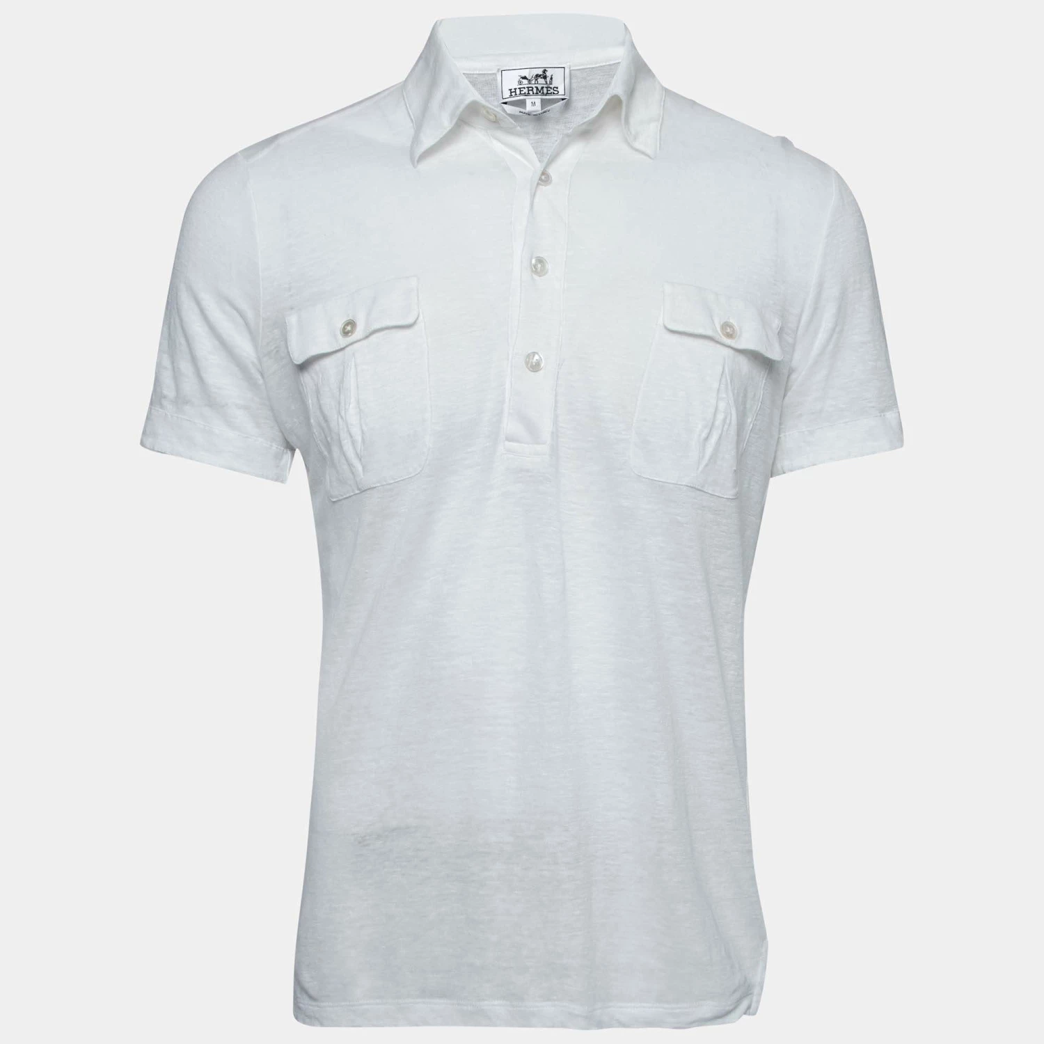 Hermes White Linen Pocketed Short Sleeve Polo T-Shirt M For Men 3 Hermes White Linen Pocketed Short Sleeve Polo T-Shirt M For Men