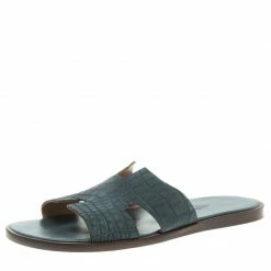 Hermes Slate Grey Croc Leather Izmir Sandals Size 43 For Men