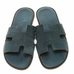 Hermes Slate Grey Croc Leather Izmir Sandals Size 43 For Men -Deals Hermes Store luxury men hermes used shoes p106432 003