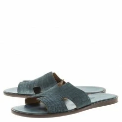 Hermes Slate Grey Croc Leather Izmir Sandals Size 43 For Men -Deals Hermes Store luxury men hermes used shoes p106432 004
