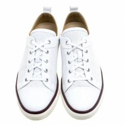 Hermes White Perforated Leather Inside Lace Up Sneakers Size 42.5 For Men -Deals Hermes Store luxury men hermes used shoes p114810 003