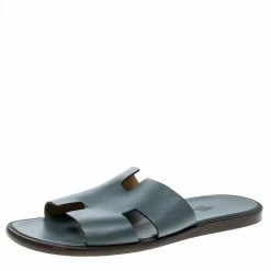 Hermes Grey Leather Izmir Sandals Size 43 For Men