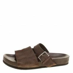 Hermes Brown Suede Flat Slide Sandals Size 42 For Men -Deals Hermes Store luxury men hermes used shoes p140698 002