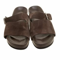 Hermes Brown Suede Flat Slide Sandals Size 42 For Men -Deals Hermes Store luxury men hermes used shoes p140698 003