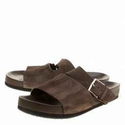 Hermes Brown Suede Flat Slide Sandals Size 42 For Men -Deals Hermes Store luxury men hermes used shoes p140698 004