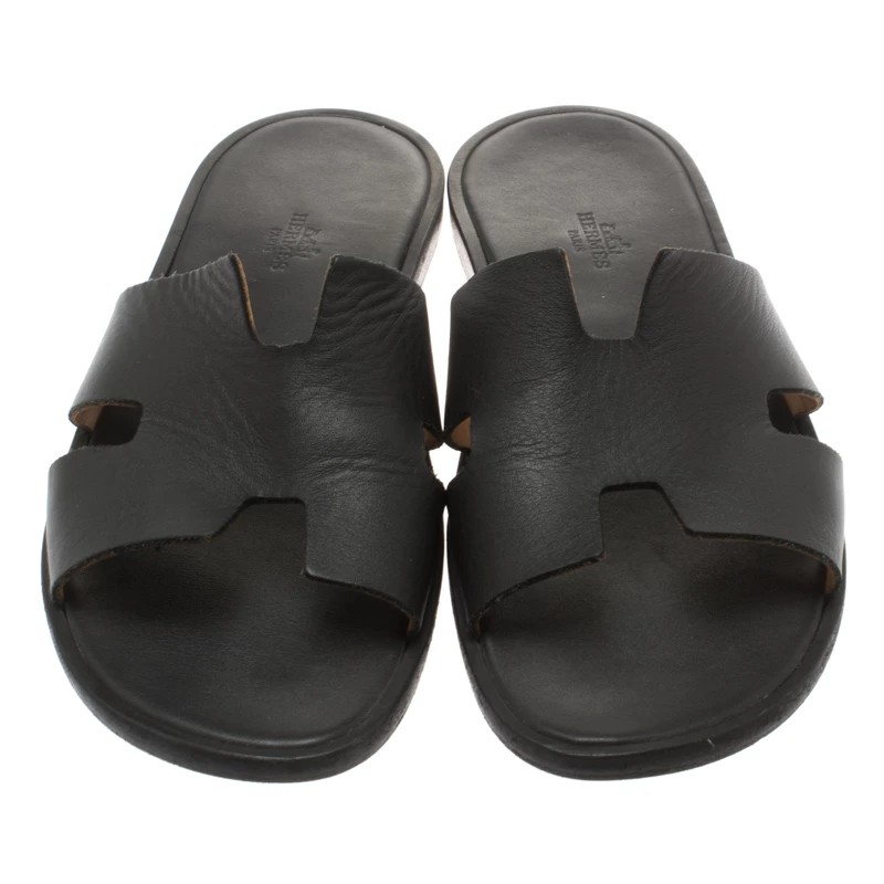 Hermes Black Leather Izmir Sandals Size 42.5 For Men 5 Hermes Black Leather Izmir Sandals Size 42.5 For Men - Image 3