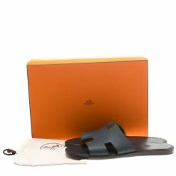 Hermes Dark Grey Leather Izmir Sandals Size 42 For Men -Deals Hermes Store luxury men hermes used shoes p185938 008