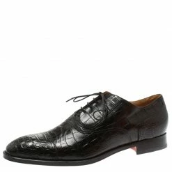 Hermes Black Alligator Leather Lace Up Oxfords Size 44 For Men