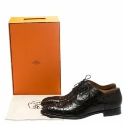 Hermes Black Alligator Leather Lace Up Oxfords Size 44 For Men -Deals Hermes Store luxury men hermes used shoes p186461 008